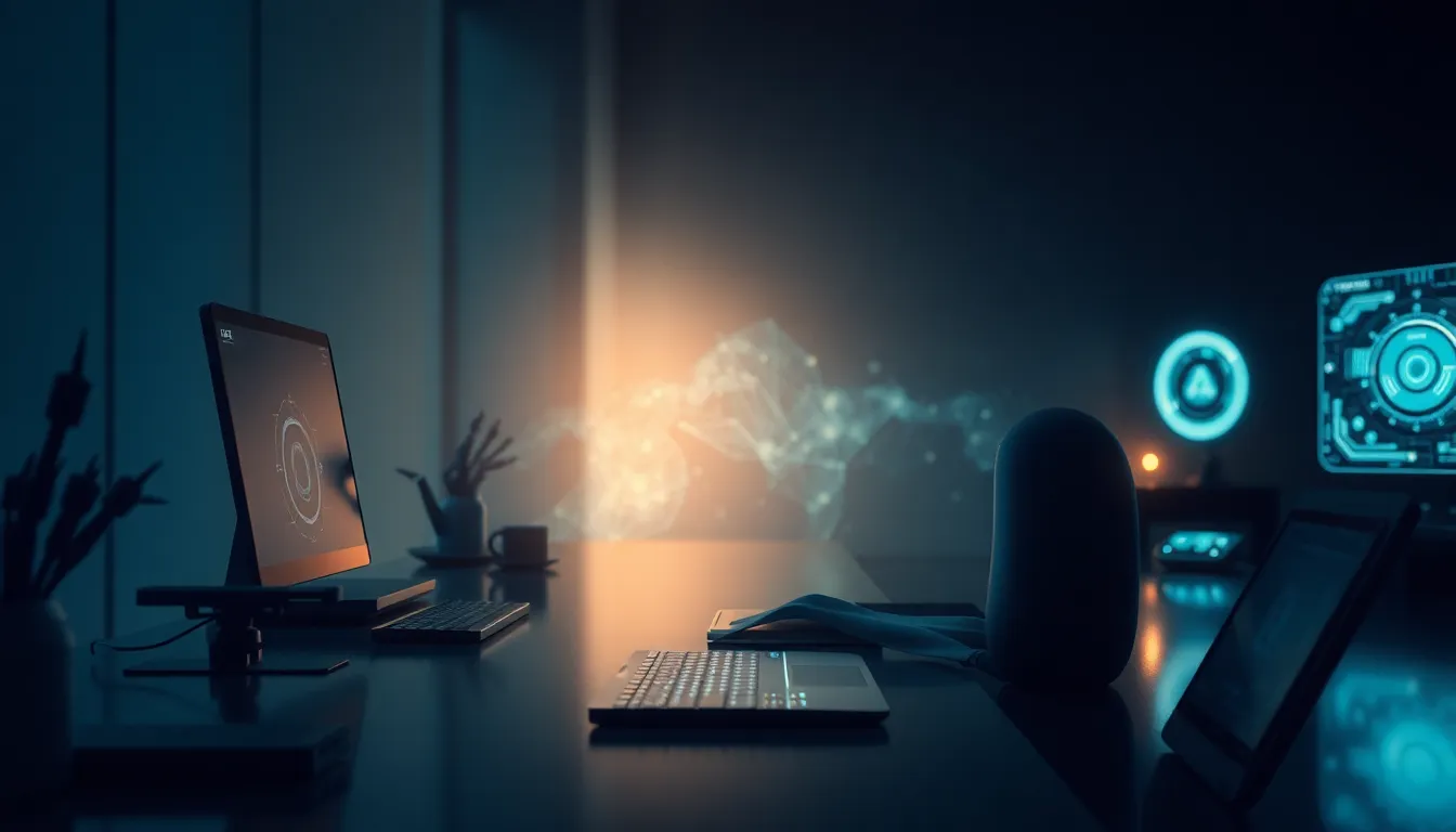 AI 기술이 적용된 미래 사무 환경과 사람들